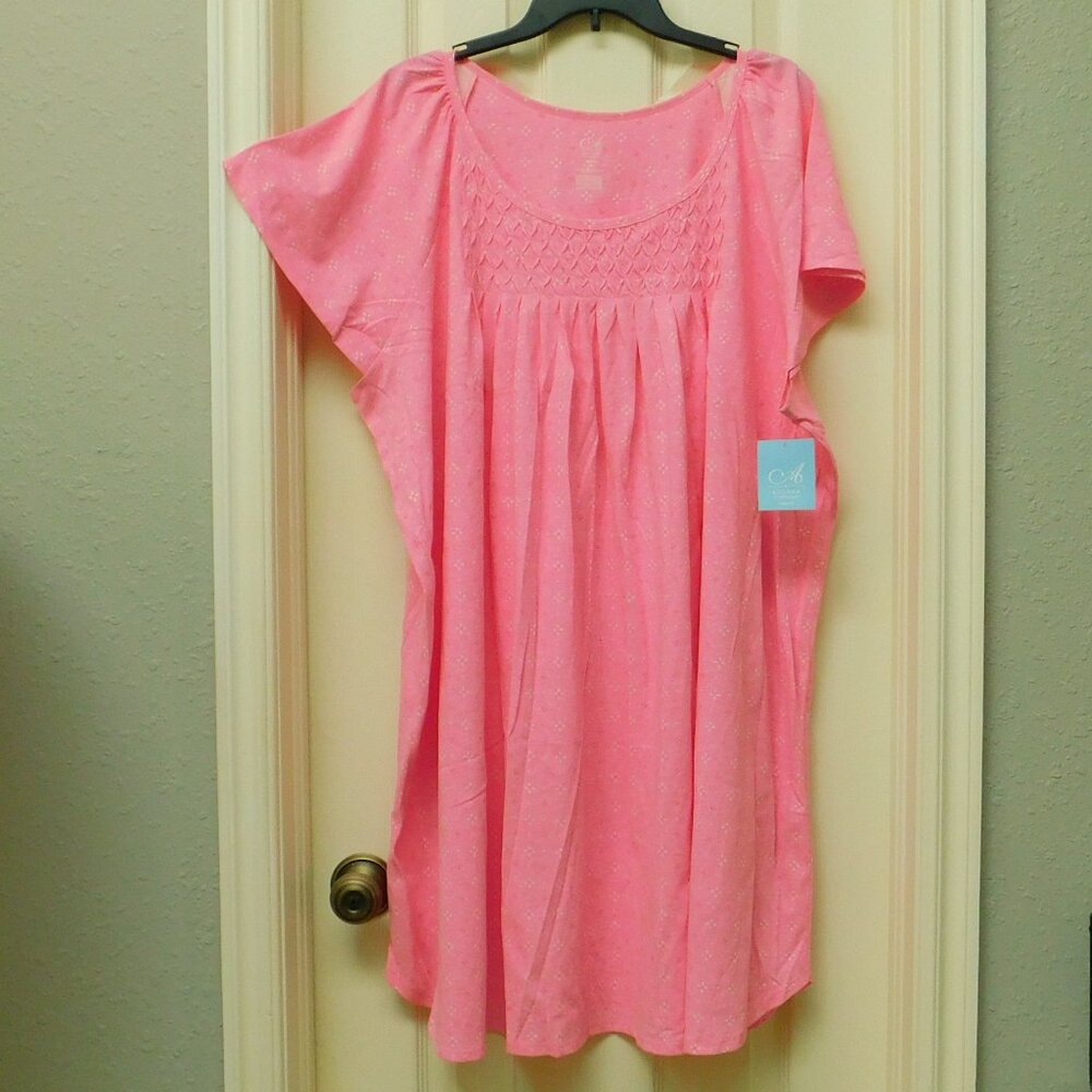 ADONNA Womens Plus 3X Short Sleeve Round Neck Nightgown Eli Geo Pink